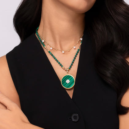 Beaded Layered Necklace Droplet 14K Yellow Gold Pearl Bujukan