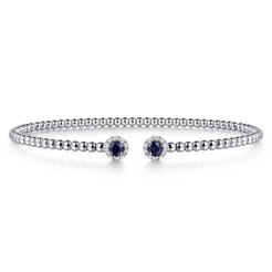 Beaded Open Bangle Bracelet 14K White Gold Diamond and Blue Sapphire 0.12ct Bujukan