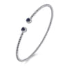 Beaded Open Bangle Bracelet 14K White Gold Diamond and Blue Sapphire 0.12ct Bujukan - 0.12 ct