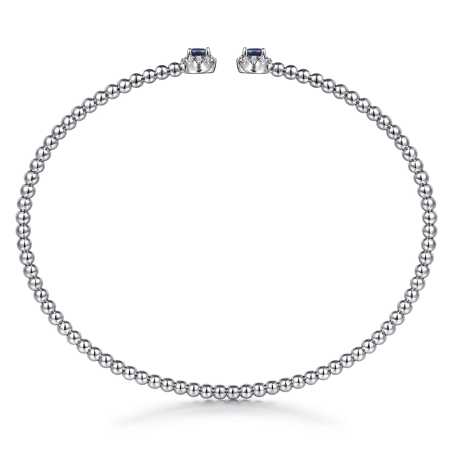 Beaded Open Bangle Bracelet 14K White Gold Diamond and Blue Sapphire 0.12ct Bujukan - 0.12 ct - Shot 3