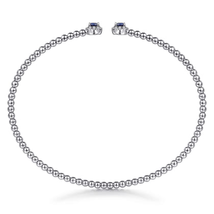 Beaded Open Bangle Bracelet 14K White Gold Diamond and Blue Sapphire 0.12ct Bujukan