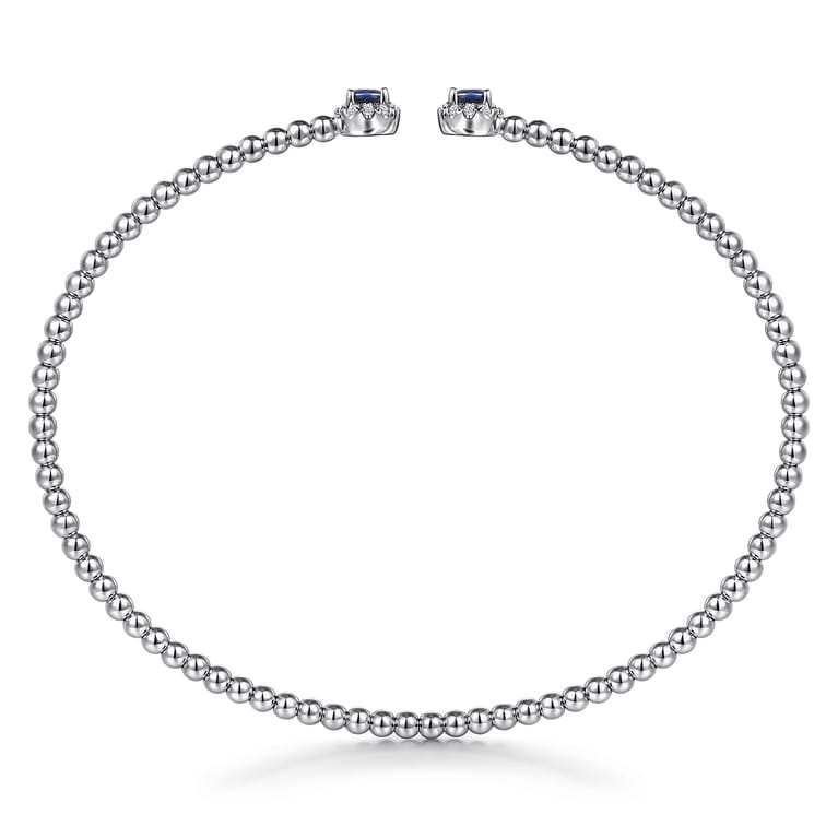 Beaded Open Bangle Bracelet 14K White Gold Diamond and Blue Sapphire 0.12ct Bujukan - 0.12 ct - Shot 3