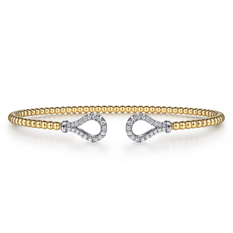 Beaded Open Bangle Bracelet 14K White and Yellow Gold Diamond 0.25ct Bujukan - 0.25 ct - Shot 1
