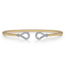 Beaded Open Bangle Bracelet 14K White and Yellow Gold Diamond 0.25ct Bujukan - 0.25 ct