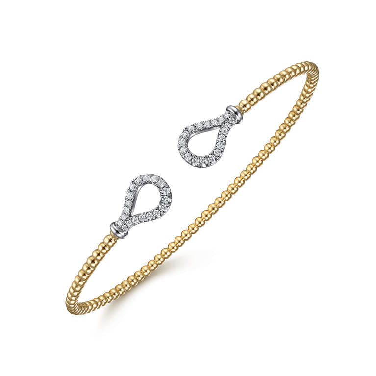 Beaded Open Bangle Bracelet 14K White and Yellow Gold Diamond 0.25ct Bujukan - 0.25 ct - Shot 2