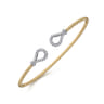 Beaded Open Bangle Bracelet 14K White and Yellow Gold Diamond 0.25ct Bujukan - 0.25 ct