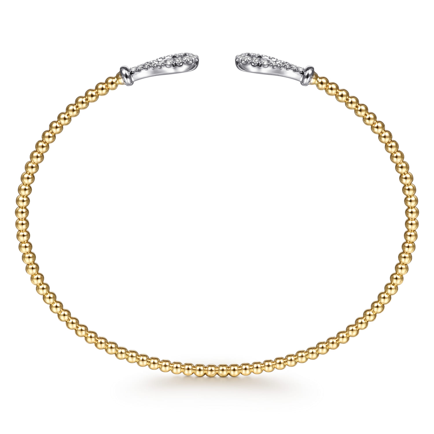 Beaded Open Bangle Bracelet 14K White and Yellow Gold Diamond 0.25ct Bujukan - 0.25 ct - Shot 3