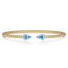 Beaded Open Bangle Bracelet 14K White and Yellow Gold Diamond and Blue Topaz 0.09ct Bujukan - 0.09 ct