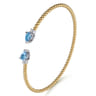 Beaded Open Bangle Bracelet 14K White and Yellow Gold Diamond and Blue Topaz 0.09ct Bujukan - 0.09 ct