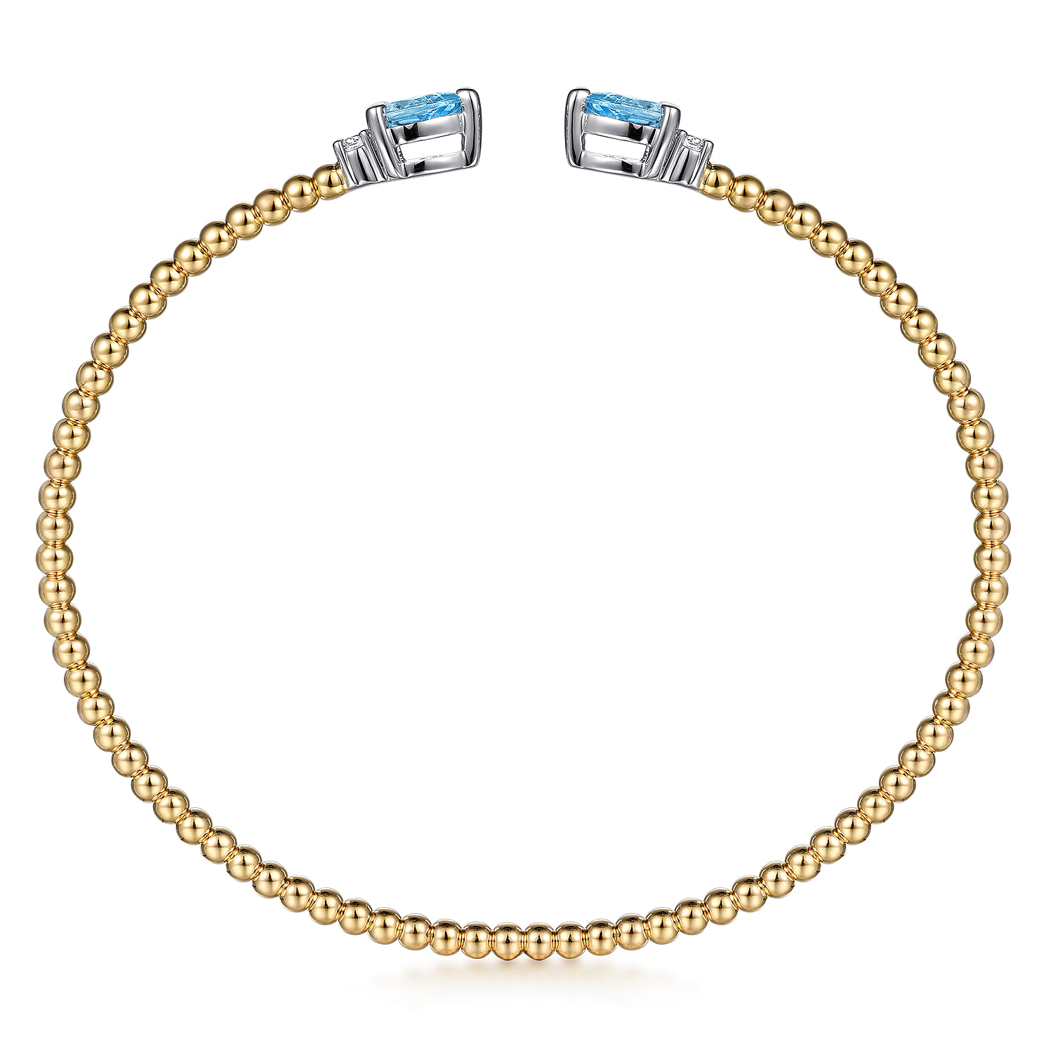 Beaded Open Bangle Bracelet 14K White and Yellow Gold Diamond and Blue Topaz 0.09ct Bujukan - 0.09 ct - Shot 3