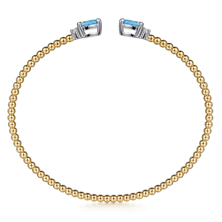 Beaded Open Bangle Bracelet 14K White and Yellow Gold Diamond and Blue Topaz 0.09ct Bujukan - 0.09 ct - Shot 3
