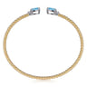 Beaded Open Bangle Bracelet 14K White and Yellow Gold Diamond and Blue Topaz 0.09ct Bujukan - 0.09 ct