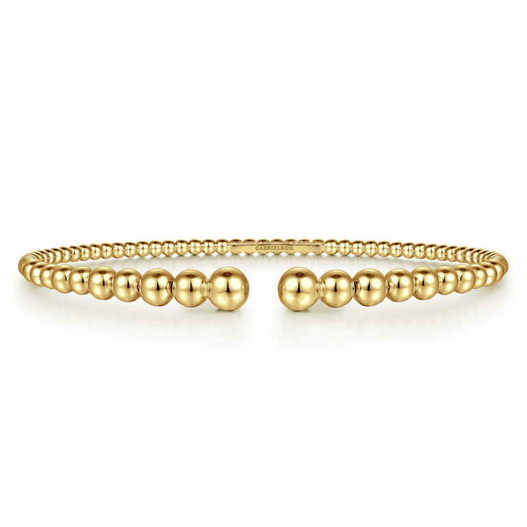 Beaded Open Bangle Bracelet 14K Yellow Gold Bujukan - Shot 1