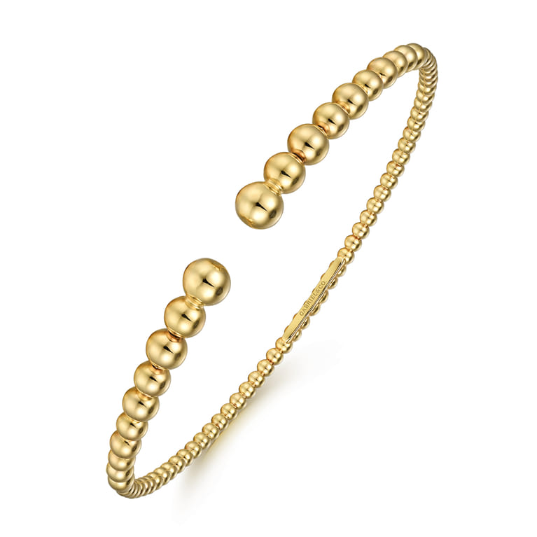 Beaded Open Bangle Bracelet 14K Yellow Gold Bujukan - Shot 2