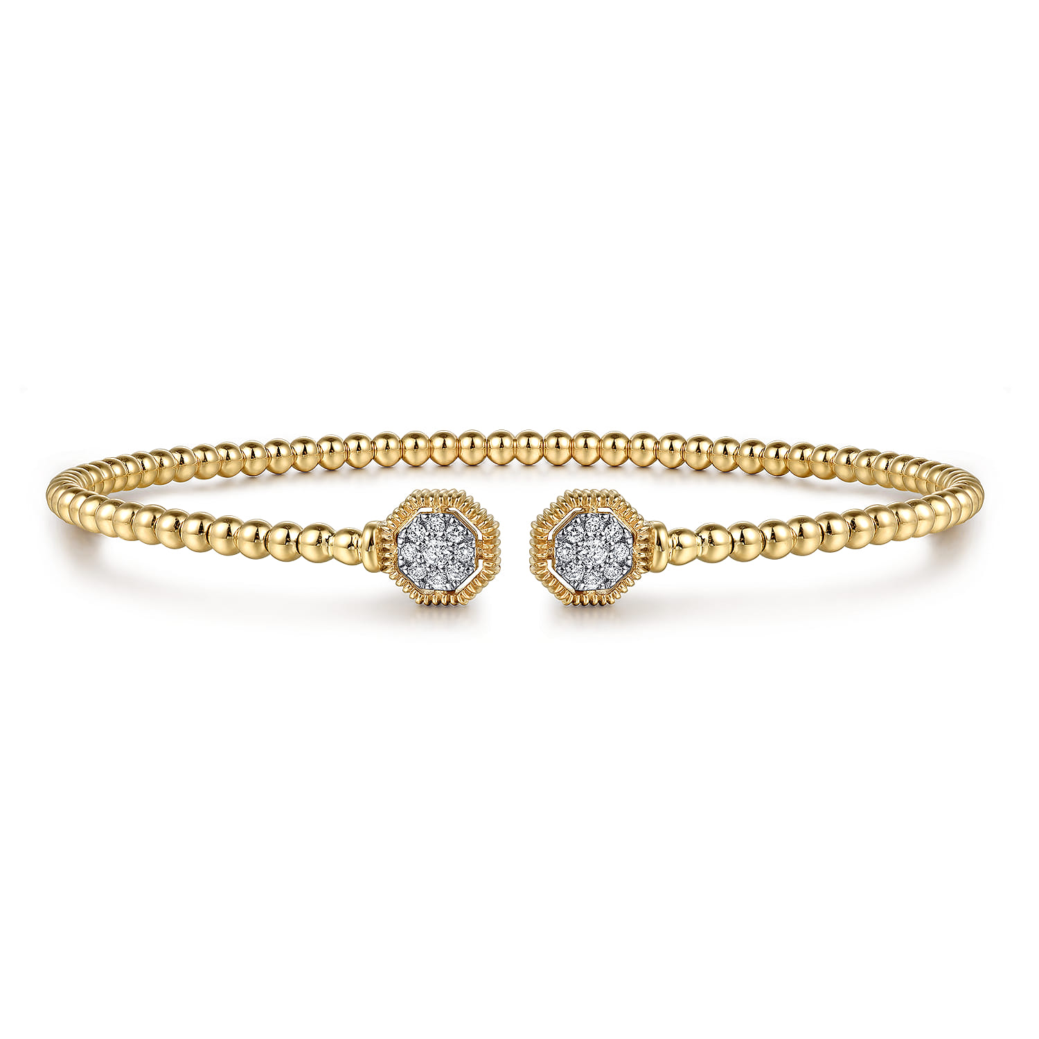 Beaded Open Bangle Bracelet 14K Yellow Gold Diamond 0.11ct Bujukan - 0.11 ct - Shot 1