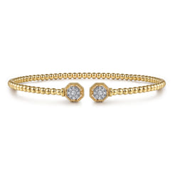 Beaded Open Bangle Bracelet 14K Yellow Gold Diamond 0.11ct Bujukan