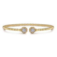 Beaded Open Bangle Bracelet 14K Yellow Gold Diamond 0.11ct Bujukan