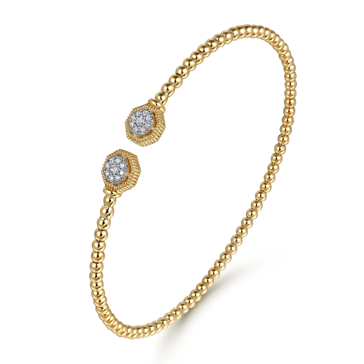 Beaded Open Bangle Bracelet 14K Yellow Gold Diamond 0.11ct Bujukan - 0.11 ct - Shot 2