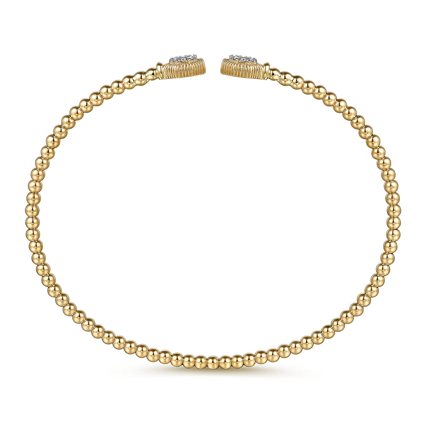 Beaded Open Bangle Bracelet 14K Yellow Gold Diamond 0.11ct Bujukan - 0.11 ct - Shot 3
