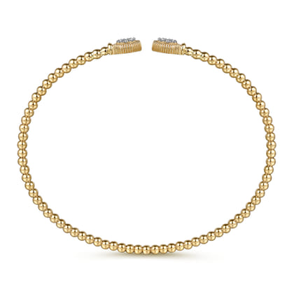 Beaded Open Bangle Bracelet 14K Yellow Gold Diamond 0.11ct Bujukan