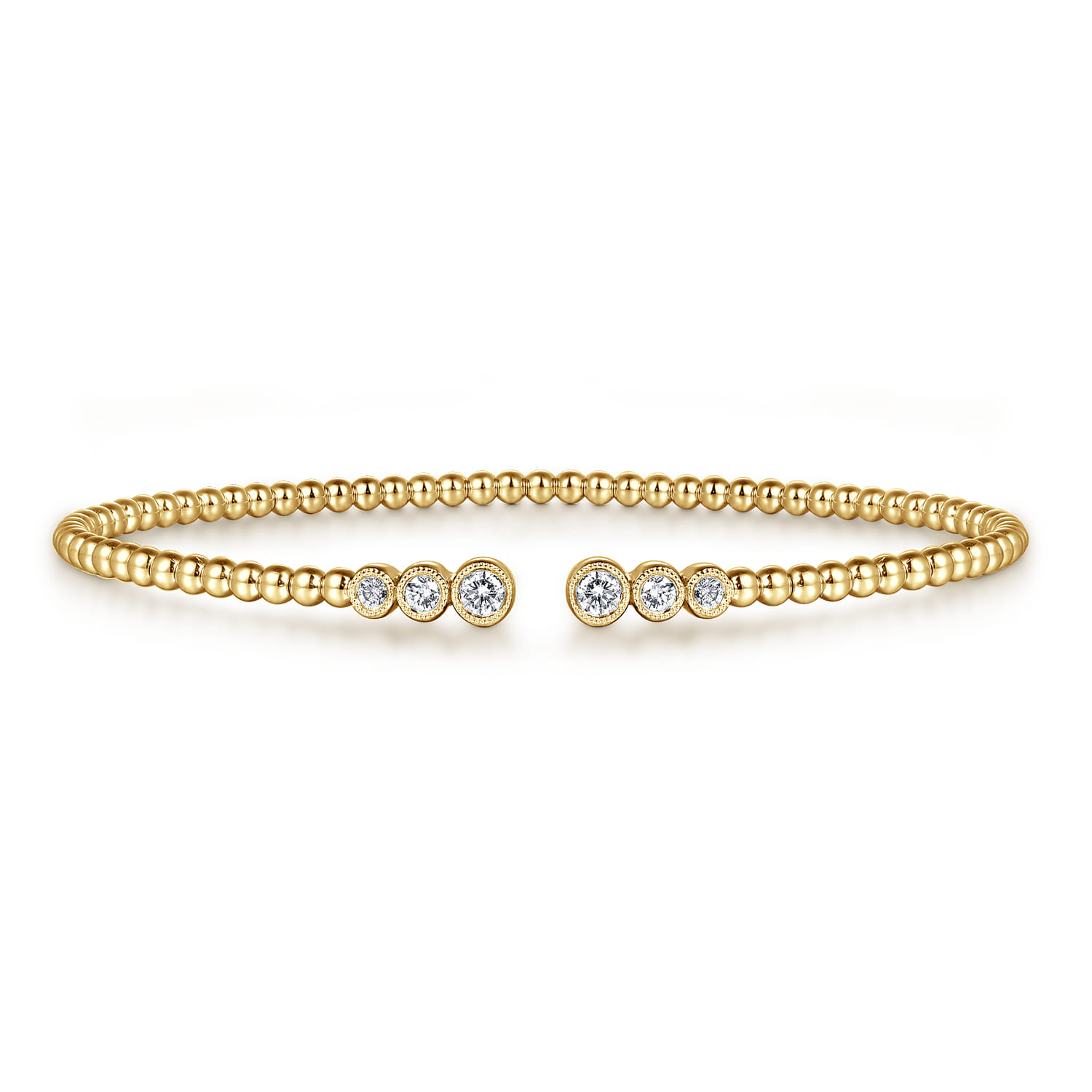 Beaded Open Bangle Bracelet 14K Yellow Gold Diamond 0.24ct Bujukan - 0.24 ct - Shot 1