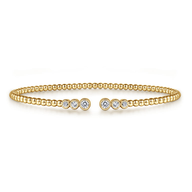 Beaded Open Bangle Bracelet 14K Yellow Gold Diamond 0.24ct Bujukan - 0.24 ct - Shot 1