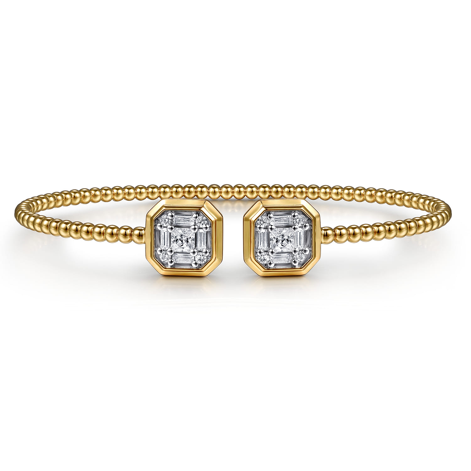Beaded Open Bangle Bracelet 14K Yellow Gold Diamond 0.75ct Bujukan - 0.75 ct - Shot 1