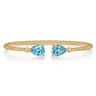 Beaded Open Bangle Bracelet 14K Yellow Gold Diamond and Blue Topaz 0.07ct Bujukan - 0.07 ct