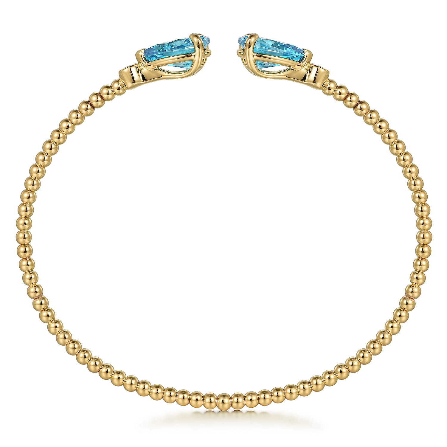 Beaded Open Bangle Bracelet 14K Yellow Gold Diamond and Blue Topaz 0.07ct Bujukan - 0.07 ct - Shot 3
