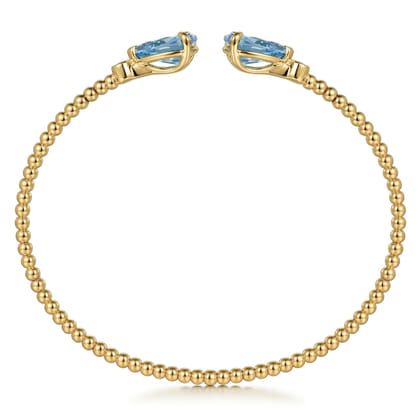 Beaded Open Bangle Bracelet 14K Yellow Gold Diamond and Blue Topaz 0.07ct Bujukan