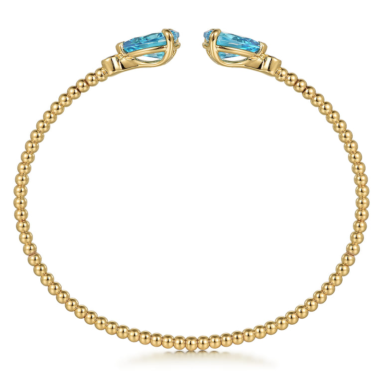 Beaded Open Bangle Bracelet 14K Yellow Gold Diamond and Blue Topaz 0.07ct Bujukan - 0.07 ct - Shot 3