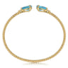 Beaded Open Bangle Bracelet 14K Yellow Gold Diamond and Blue Topaz 0.07ct Bujukan - 0.07 ct