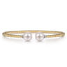 Beaded Open Bangle Bracelet 14K Yellow Gold Diamond and Pearl 0.05ct Bujukan - 0.05 ct