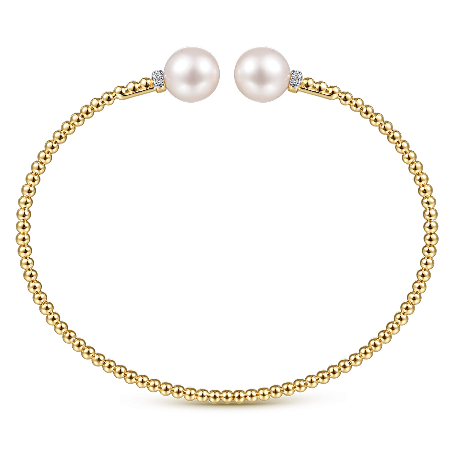 Beaded Open Bangle Bracelet 14K Yellow Gold Diamond and Pearl 0.05ct Bujukan - 0.05 ct - Shot 3