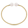 Beaded Open Bangle Bracelet 14K Yellow Gold Diamond and Pearl 0.05ct Bujukan - 0.05 ct