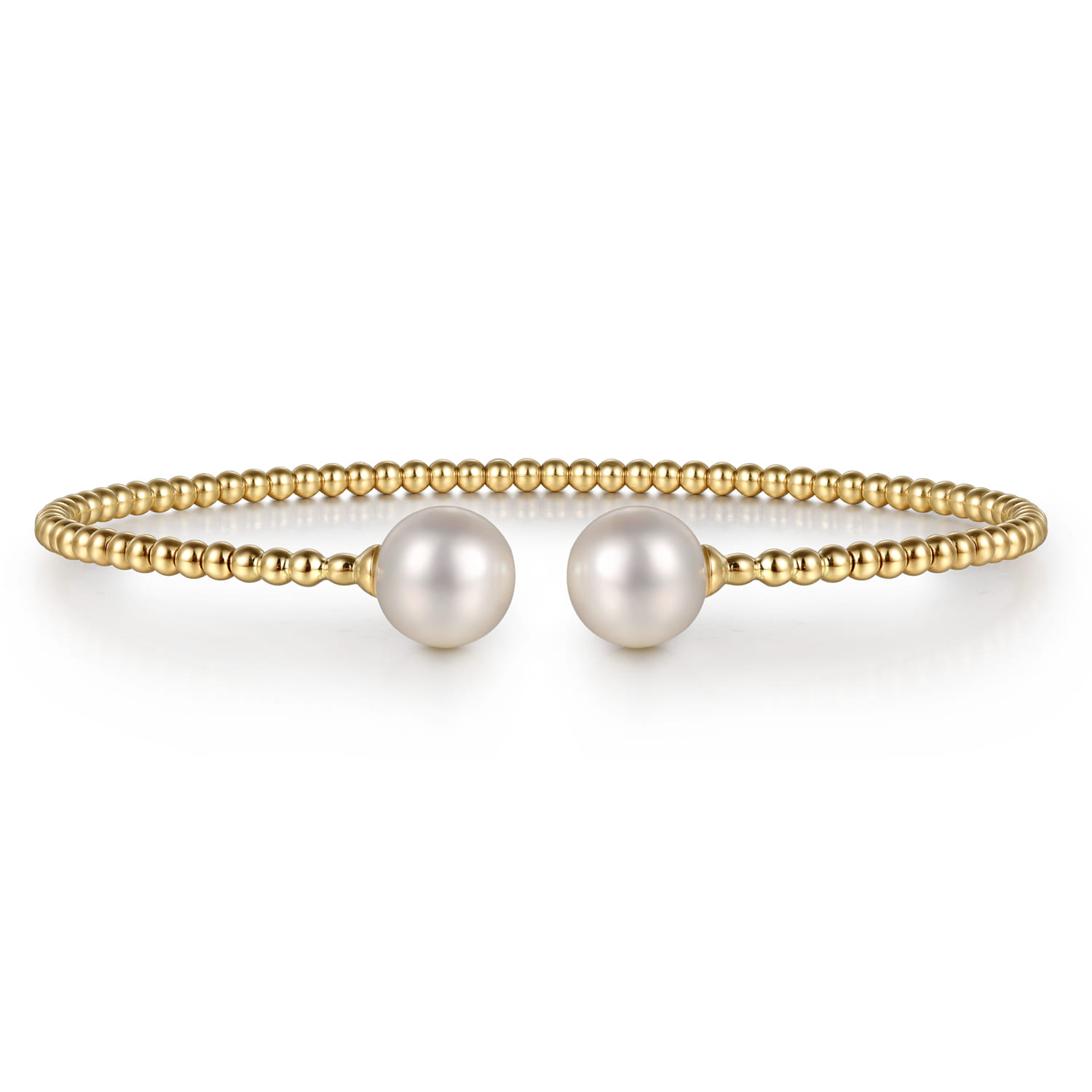 Beaded Open Bangle Bracelet 14K Yellow Gold Pearl Bujukan - Shot 1