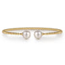 Beaded Open Bangle Bracelet 14K Yellow Gold Pearl Bujukan