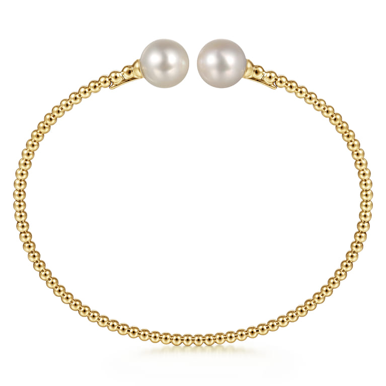 Beaded Open Bangle Bracelet 14K Yellow Gold Pearl Bujukan - Shot 3
