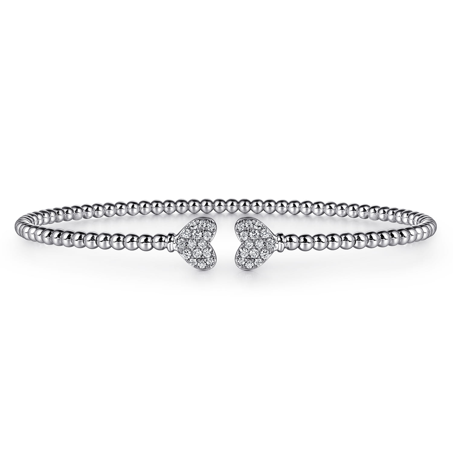 Beaded Open Bangle Bracelet Heart 14K White Gold Diamond 0.19ct Bujukan - 0.19 ct - Shot 1