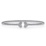 Beaded Open Bangle Bracelet Heart 14K White Gold Diamond 0.19ct Bujukan - 0.19 ct