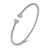 Beaded Open Bangle Bracelet Heart 14K White Gold Diamond 0.19ct Bujukan - 0.19 ct