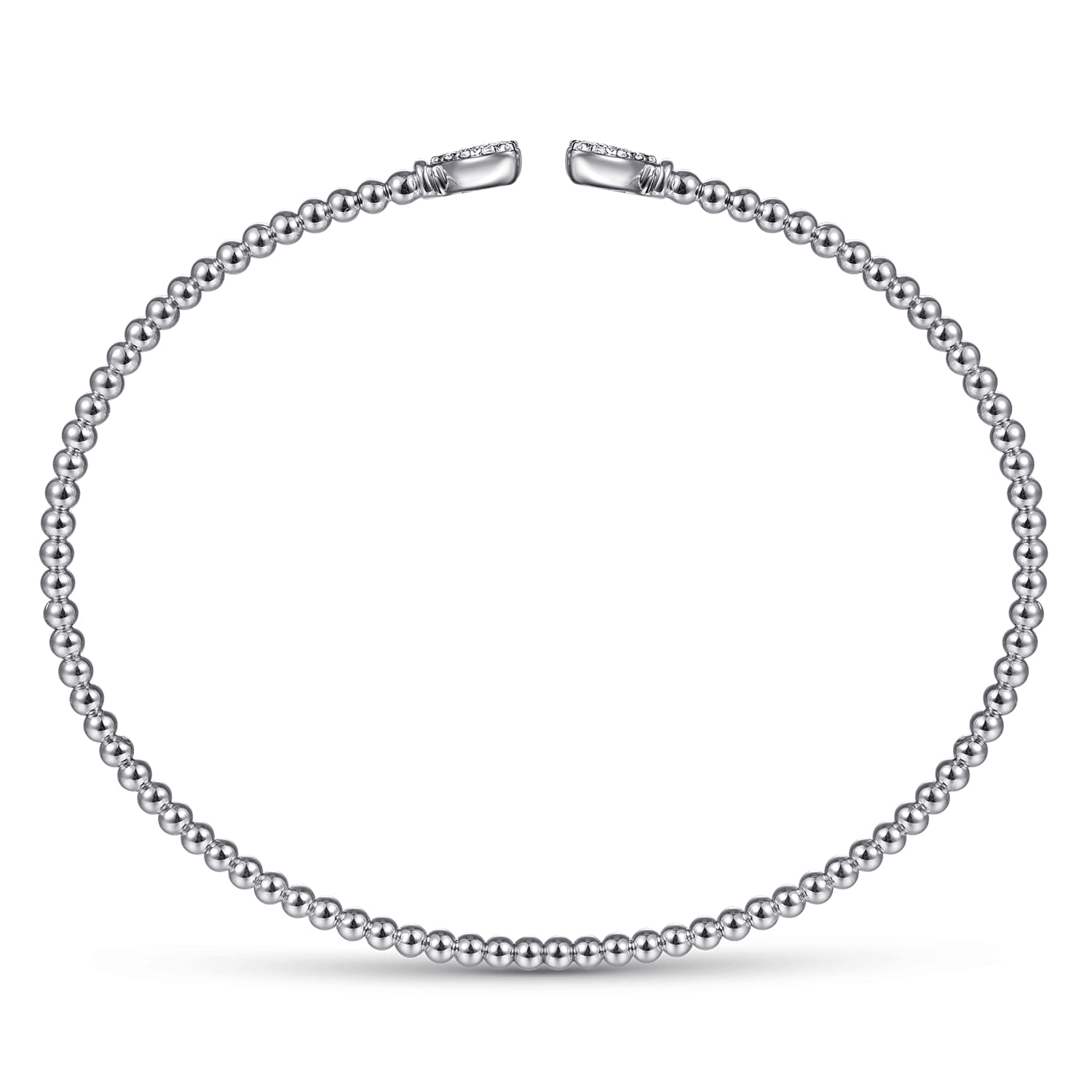 Beaded Open Bangle Bracelet Heart 14K White Gold Diamond 0.19ct Bujukan - 0.19 ct - Shot 3