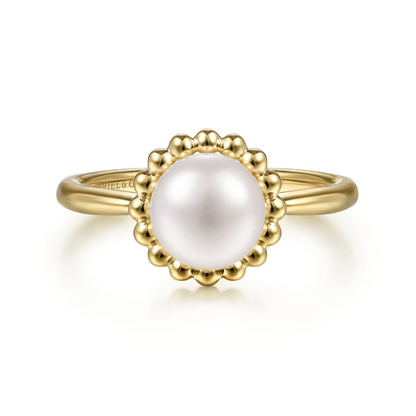Bujukan Pearl Beaded Signet Ring in Yellow Gold