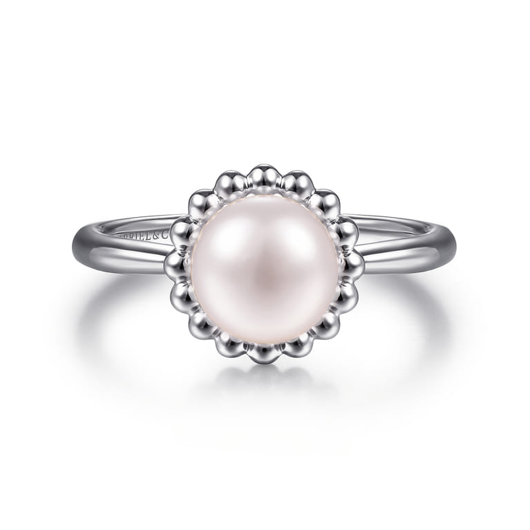 Beaded Signet Ring 925 Sterling Silver Pearl Bujukan - Shot 1
