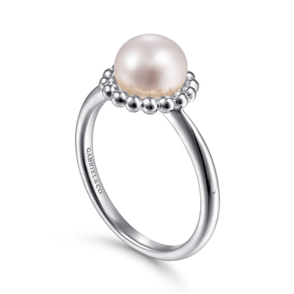 Beaded Signet Ring 925 Sterling Silver Pearl Bujukan