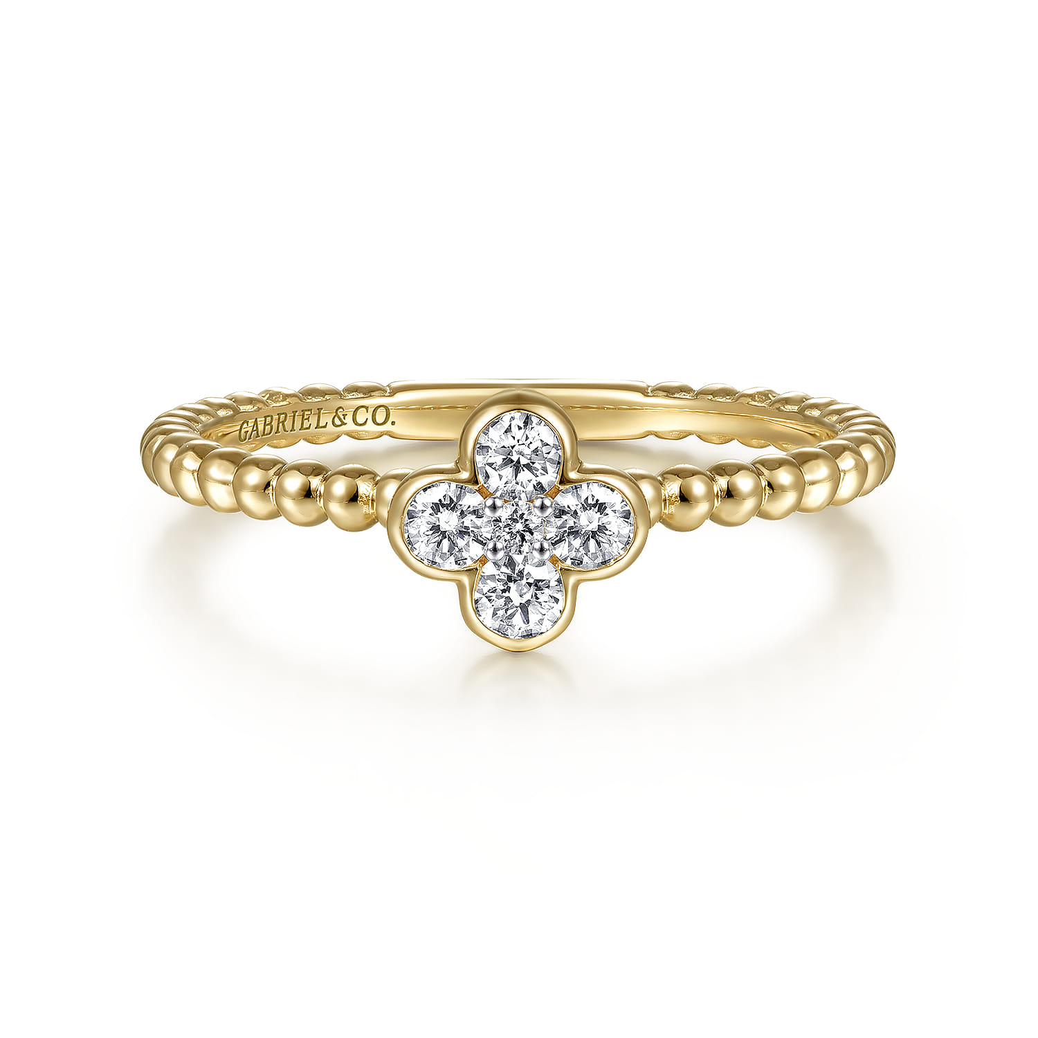 Beaded Stackable Single Ring 14K Yellow Gold Diamond 0.2ct Bujukan - 0.2 ct - Shot 1