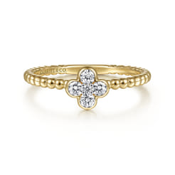Beaded Stackable Single Ring 14K Yellow Gold Diamond 0.2ct Bujukan
