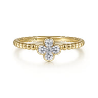 Beaded Stackable Single Ring 14K Yellow Gold Diamond 0.2ct Bujukan