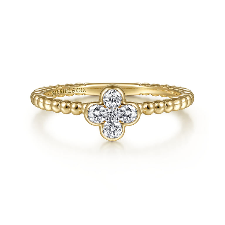 Beaded Stackable Single Ring 14K Yellow Gold Diamond 0.2ct Bujukan - 0.2 ct - Shot 1