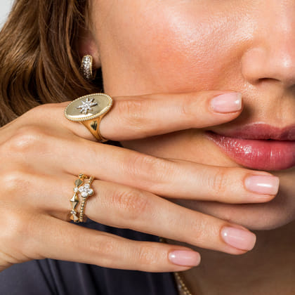 Beaded Stackable Single Ring 14K Yellow Gold Diamond 0.2ct Bujukan